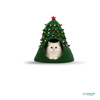 Niche pour Chat en Feutre Sapin de Noël, Lit pour Chat en Laine Fait Main