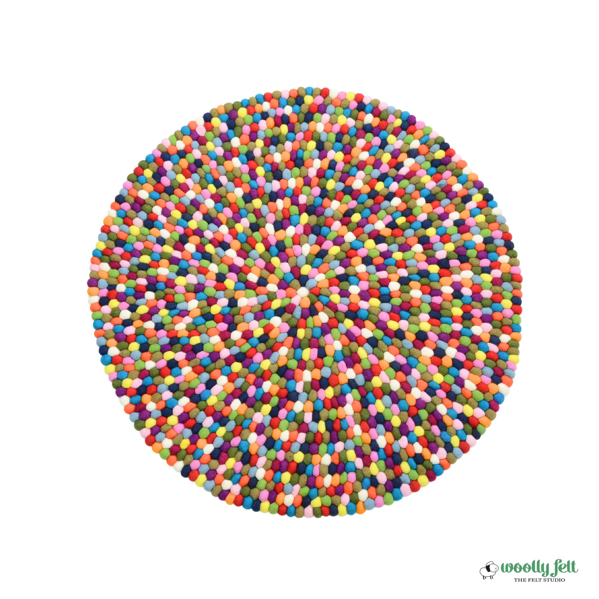 Handmade Multicolor Felt Ball Wool Round Area Rug
