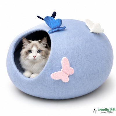 Kelebek Çiçeği El Yapımı Keçe Kedi Mağarası