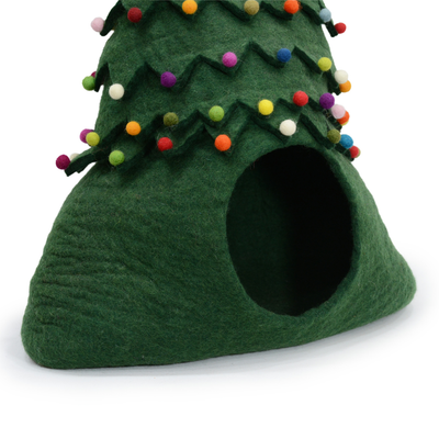 Weihnachtsbaum-Katzenhöhle aus Filz, handgefertigtes Katzenbett aus Wolle