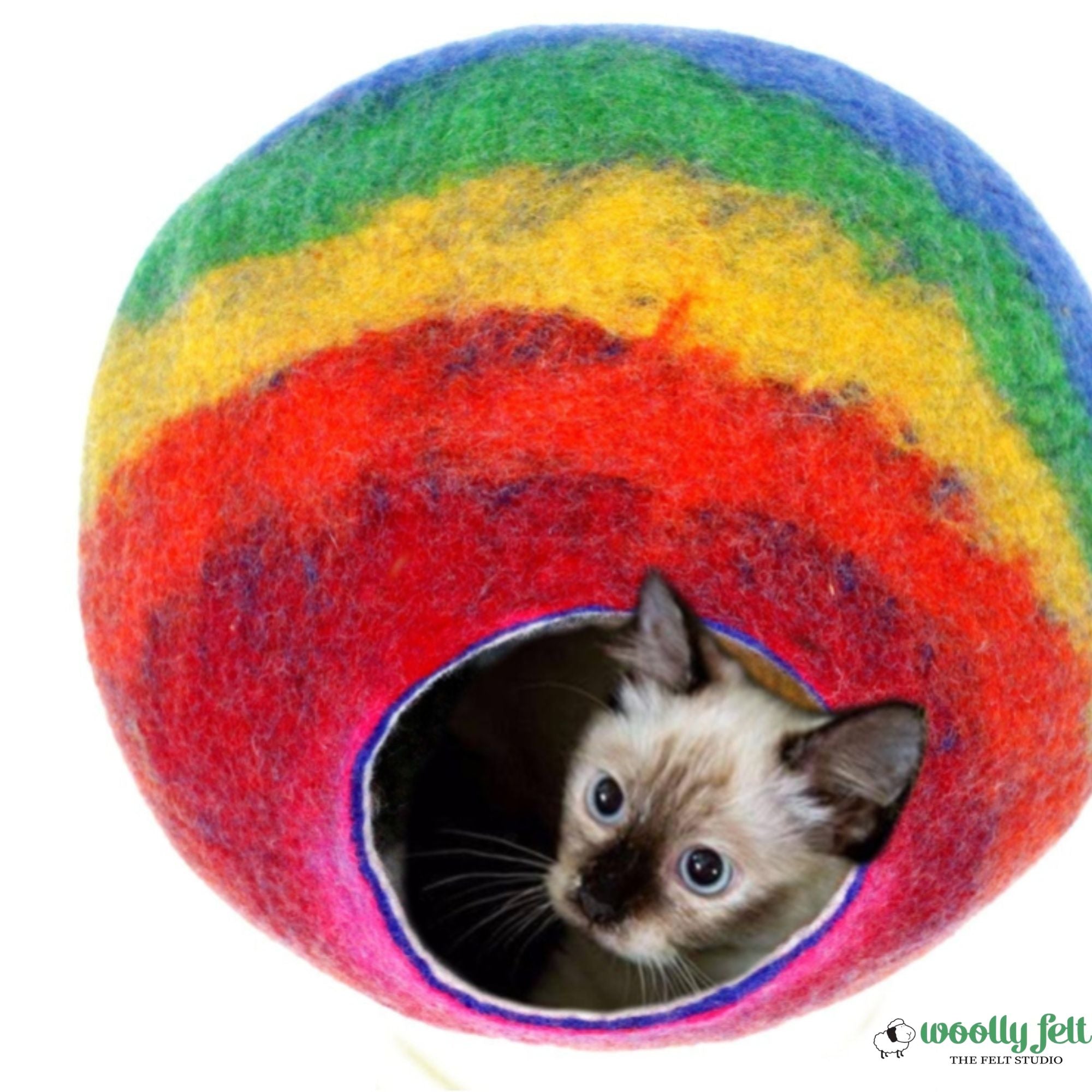 Rainbow Wool Felted Cat Cave – Cozy Pet Bed, Handmade in Nepal