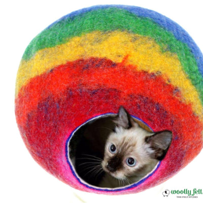 Rainbow Wool Felted Cat Cave – Cozy Pet Bed, Handmade in Nepal
