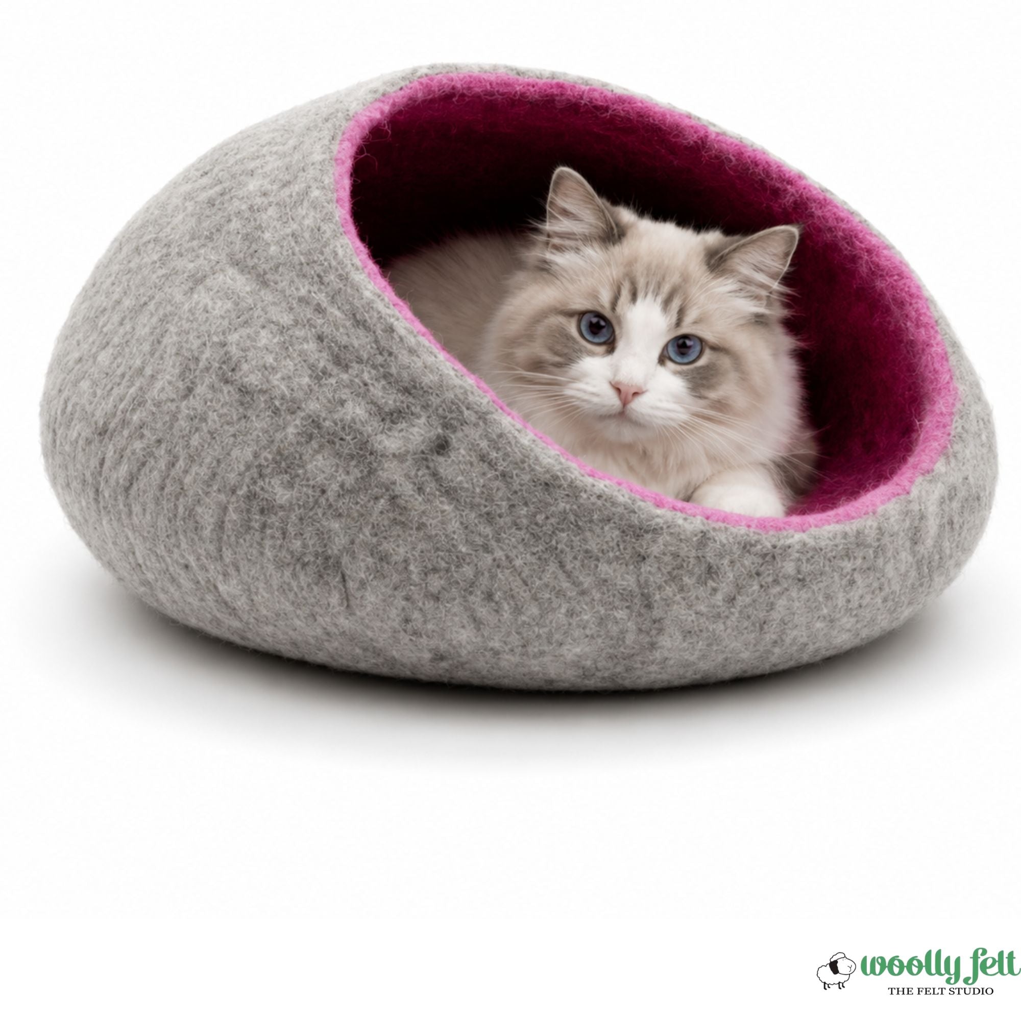 Wide opening Felted Cat Cave- Wool Cat Bed Made Using 100% Pure And Natural Wool- Pet Furniture - Handmade Cozy Pet House