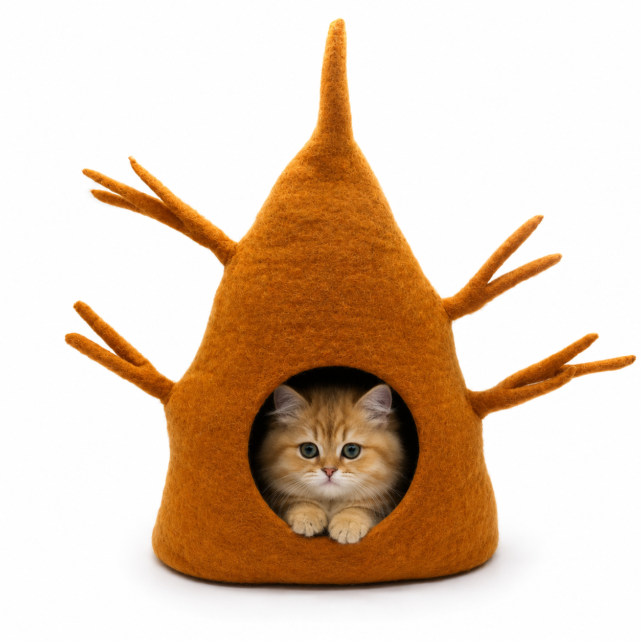 진짜 나무 디자인 펠트 고양이 집
