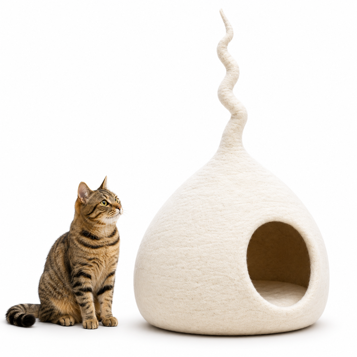 Large White Felt Cat Cave Premium Wool Cat House
