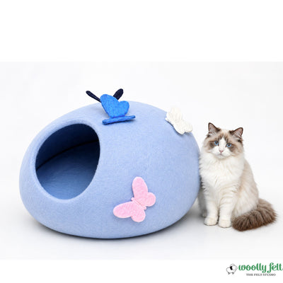 Kelebek Çiçeği El Yapımı Keçe Kedi Mağarası