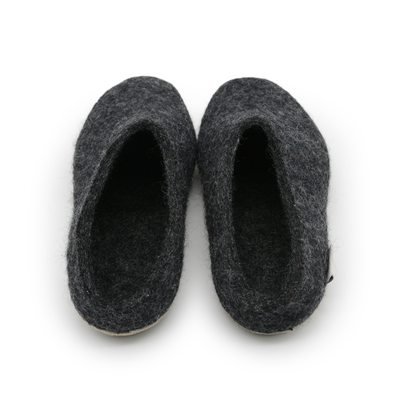 Charcoal Grey Handmade Wool Felt Indoor Slipper with Leather Sole