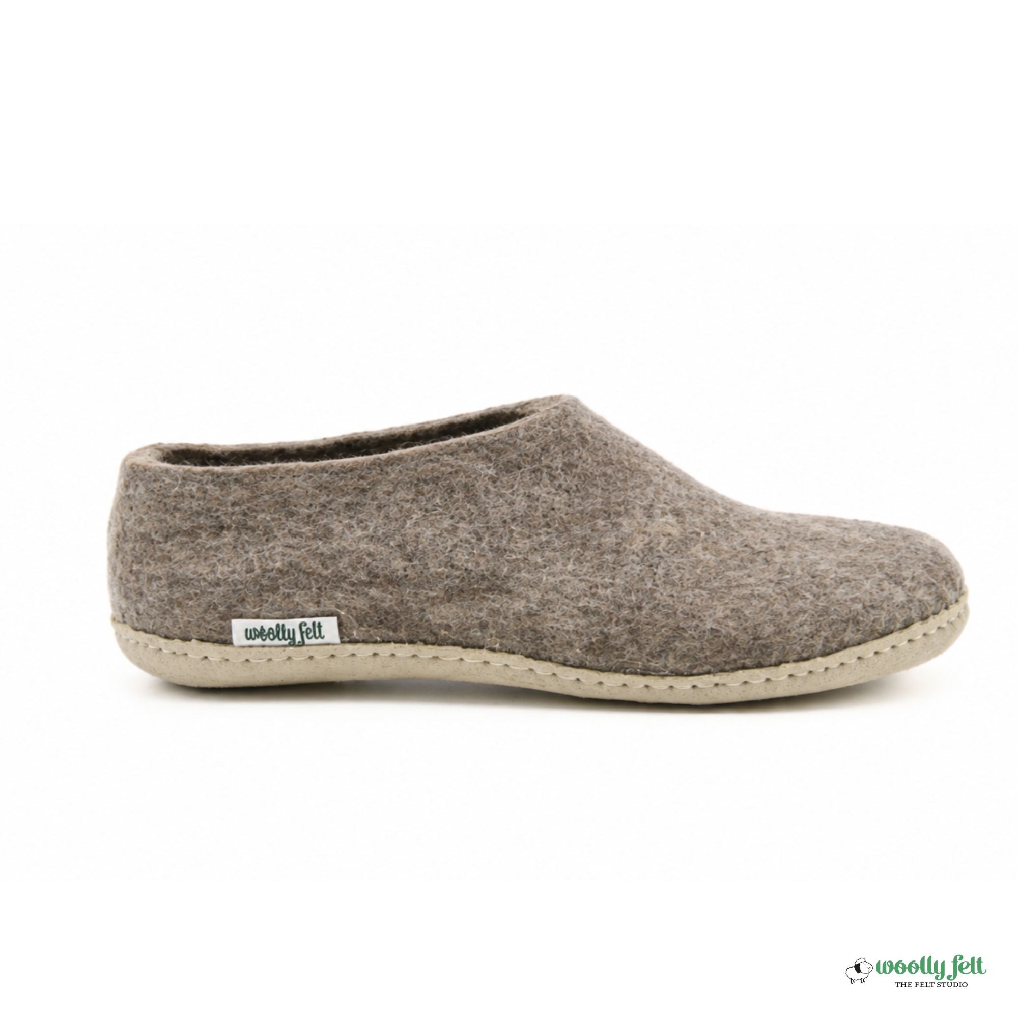 Marbled Brown Handmade Wool Felt Indoor Shoes with Leather Sole