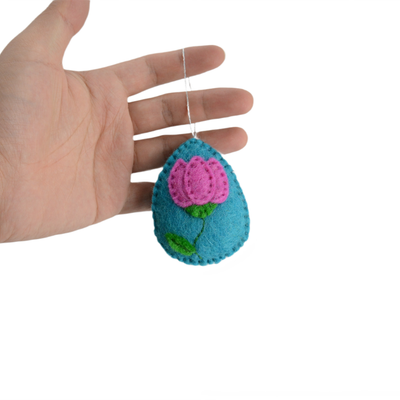 Felted Easter Egg Ornament with Pink Tulip Design