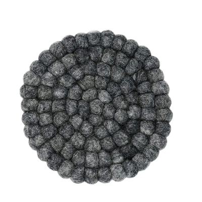 Dessous de plat et dessous de verre en boules de feutre de laine faites à la main gris anthracite, protection de table