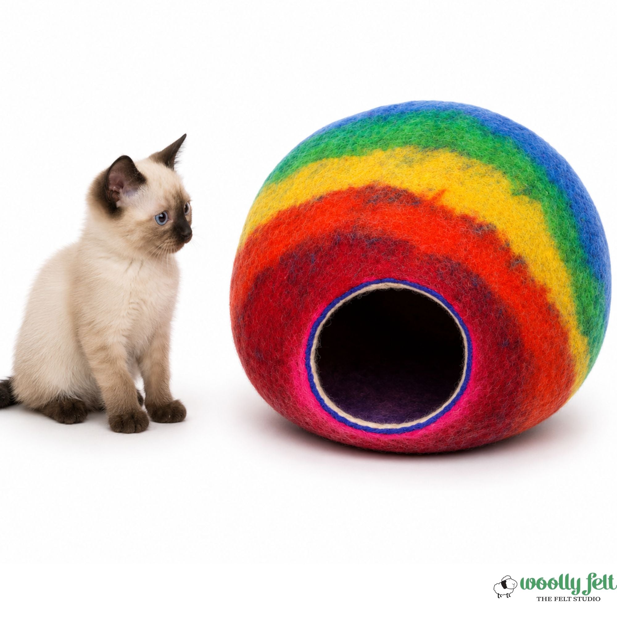 Rainbow Wool Felted Cat Cave – Cozy Pet Bed, Handmade in Nepal
