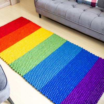 Handgeknüpfter Regenbogen-Wollteppich fürs Kinderzimmer