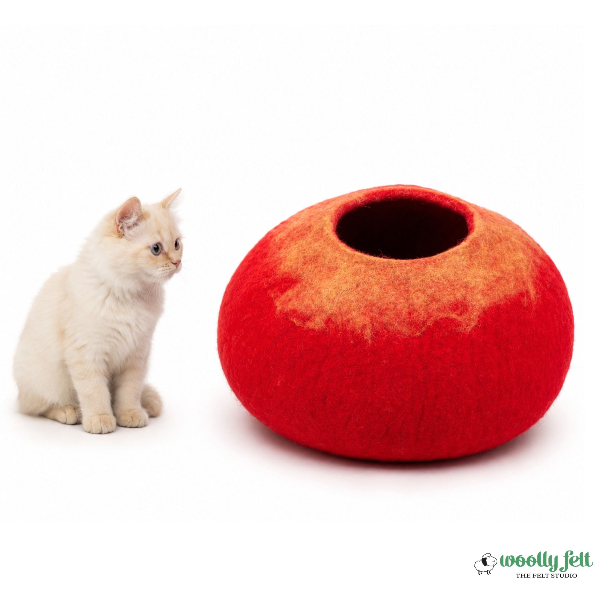 Red Ombre Felt Cat Cave- Wool Pet House- Cat House: Made Using 100% Pure Wool- Handmade Wool Felted  Bed- Gifts For Pet And Pet Lovers