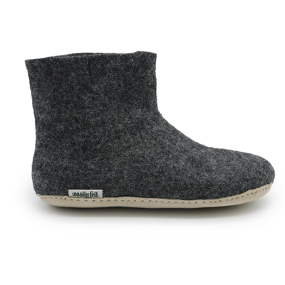 Chausson d'intérieur en feutre de laine fait main gris anthracite avec semelle en cuir