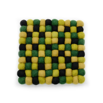 Handmade Green Mix Felt Ball Trivet Coaster Set Wool Pot Holder