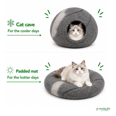 Tri Color Felt Cat Cave Handmade Wool Cat House