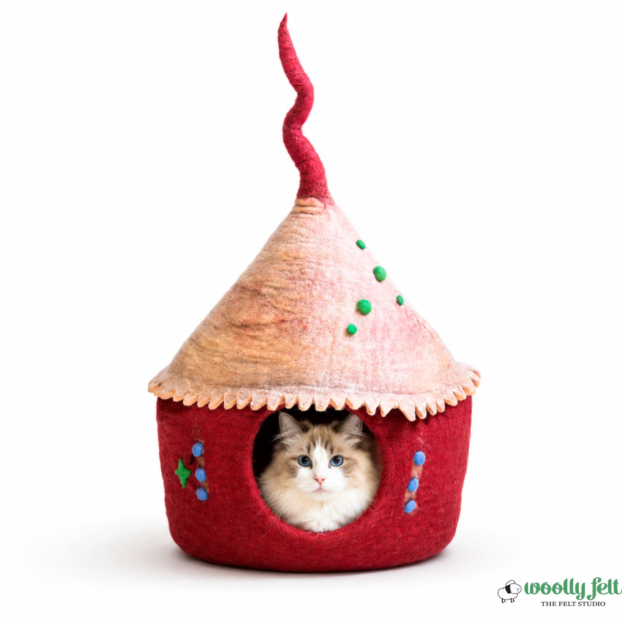 Pure Wool Designing Felt Cat Bed | Handmade Natural Wool Cat Cave for your Pet Safety and Security| Comfortable and Warm Pet Bed