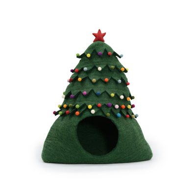 Weihnachtsbaum-Katzenhöhle aus Filz, handgefertigtes Katzenbett aus Wolle