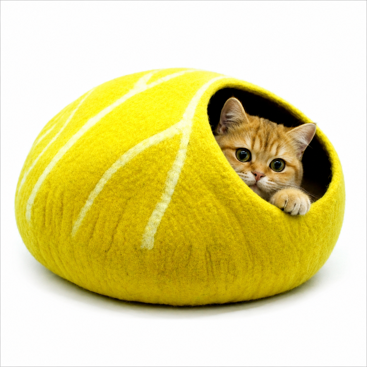 Tennis Ball Cat Bed – Soft Yellow Cat Cave for Indoor Cats