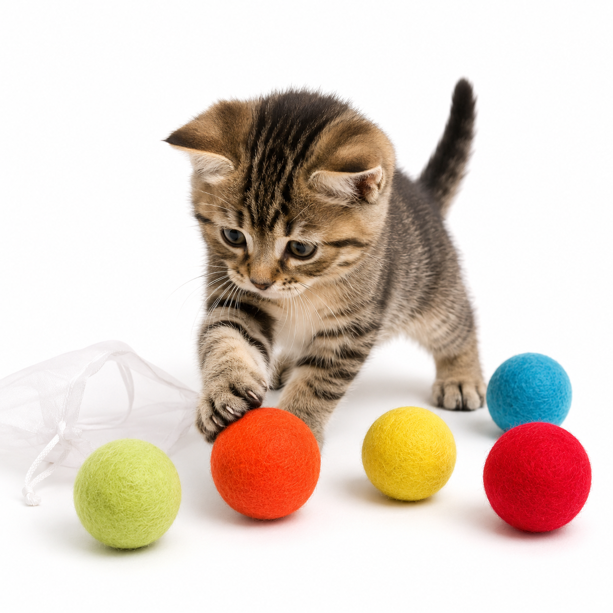 10-Pack Handmade Wool Felt Pom Pom Cat Toys (5 cm)