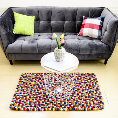 Paillasson en laine multicolore fait main