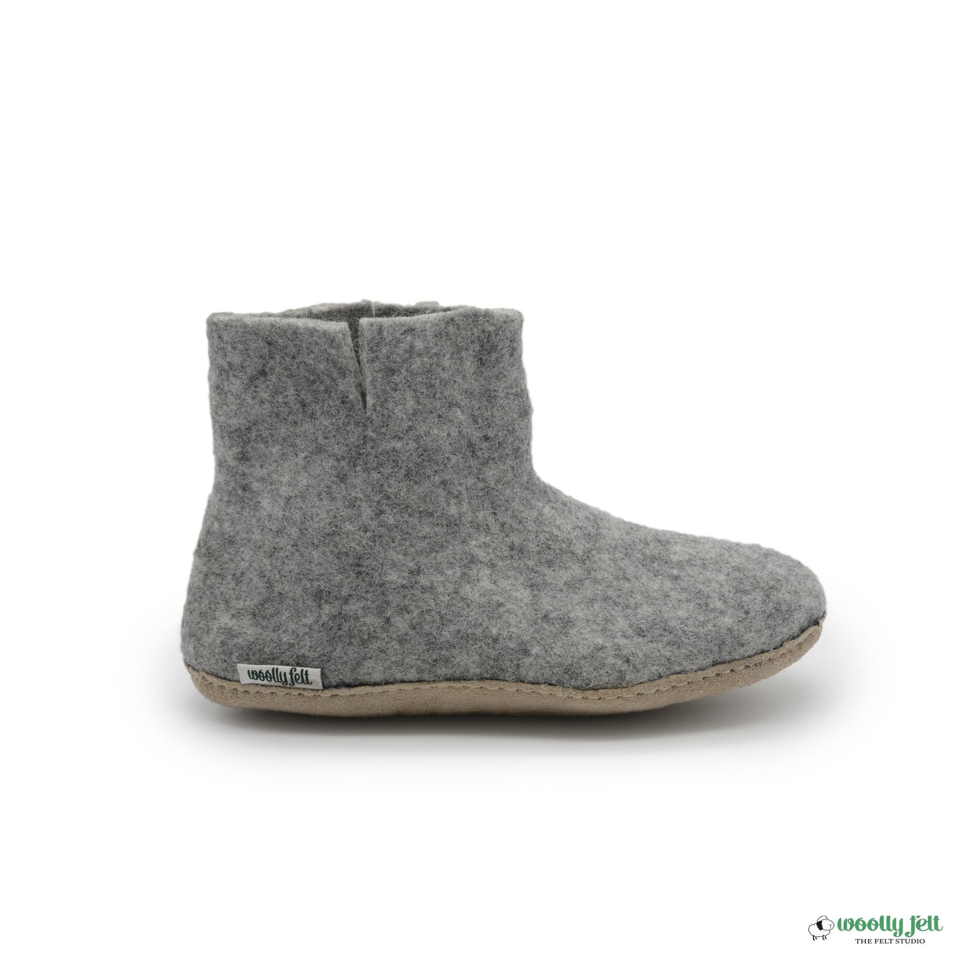 Natural Grey Handmade Wool Felt Indoor Boot with Leather Sole