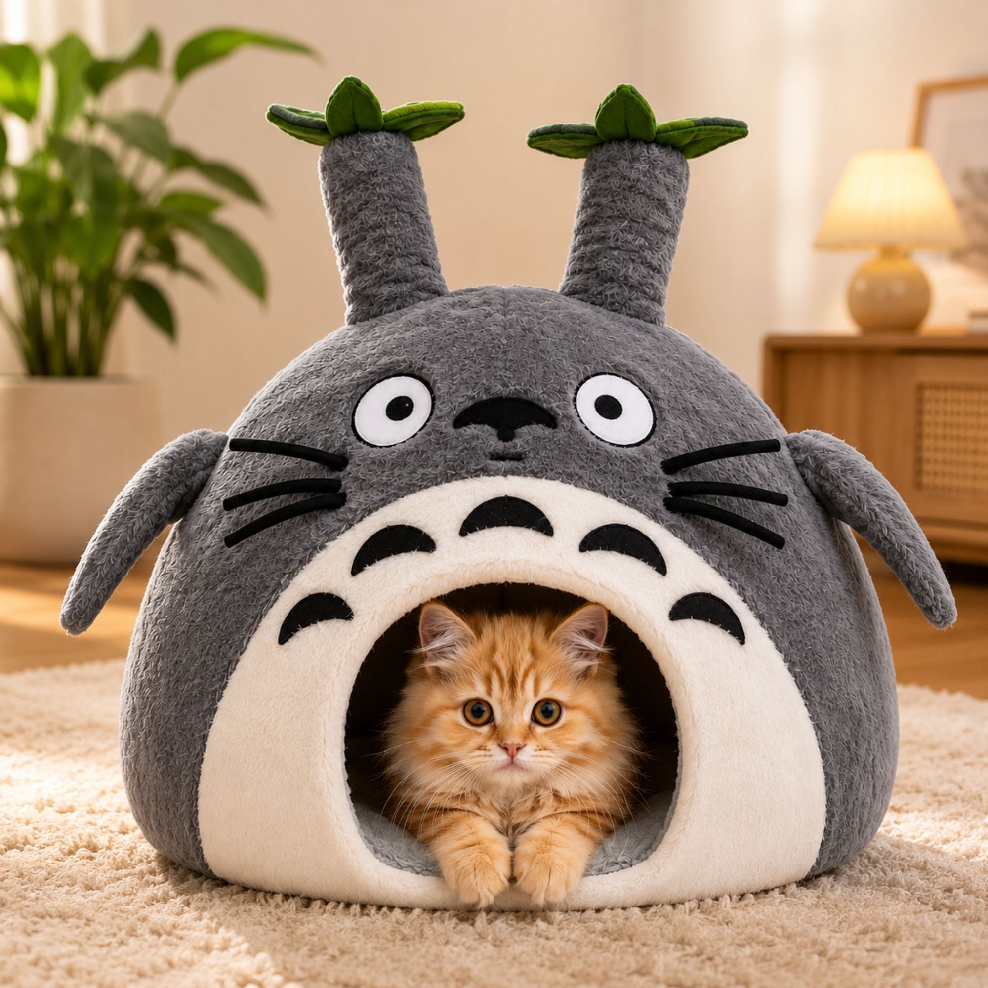 Totoro Felt Cat Cave Handmade Wool Cat House