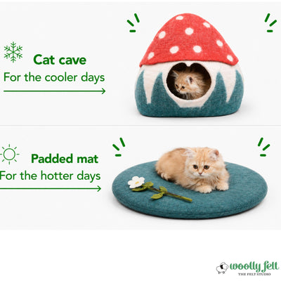 Mushroom Felt Cat Cave Handmade Modern Wool Cat Bed