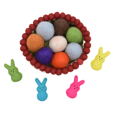 Wool Felt Easter Bunny & Egg Set – Colorful Easter Bunny Decor