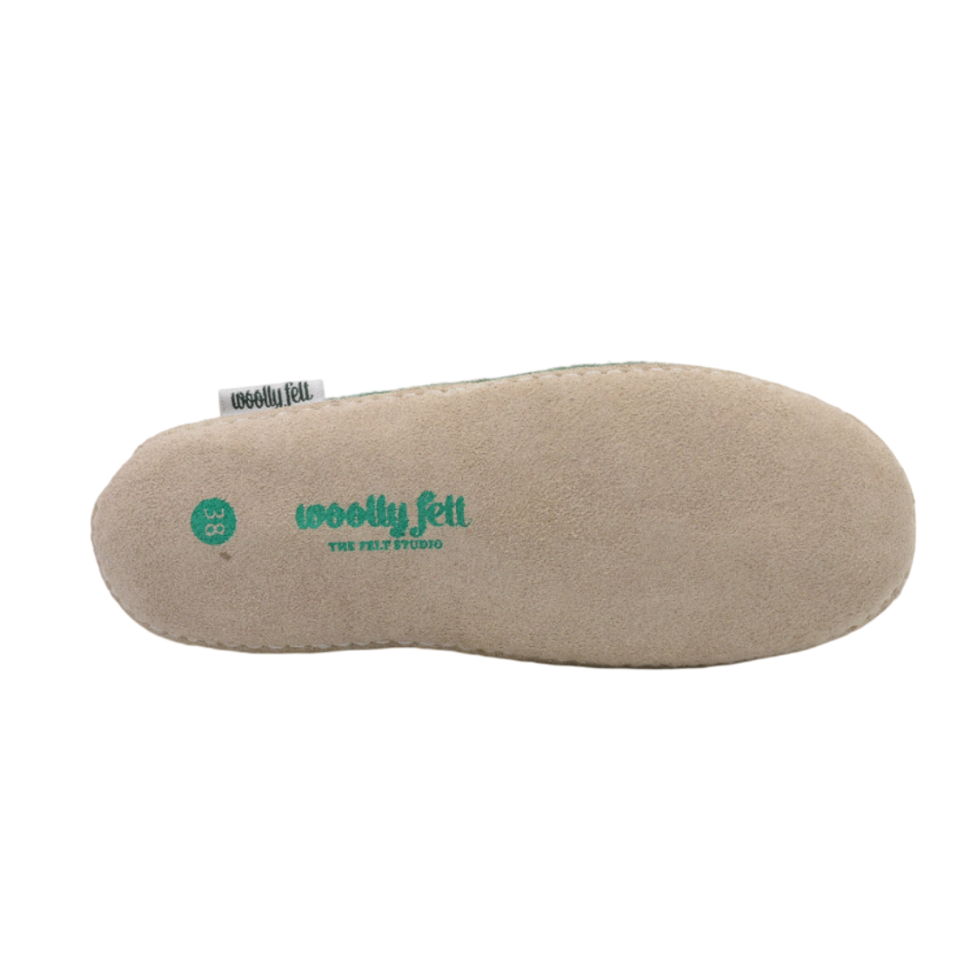 Forest Green Handmade Wool Felt Indoor Shoes with Leather Sole