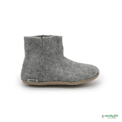 Natural Grey Handmade Wool Felt Indoor Boot with Leather Sole