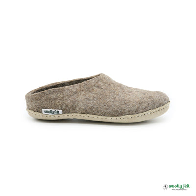 Marbled Brown Handmade Wool Felt Indoor Slipper with Leather Sole