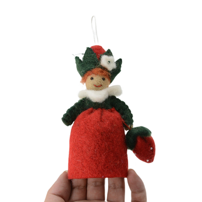 Ornement de Noël en feutrine avec fraise–Poupée décorative–Décoration de Noël