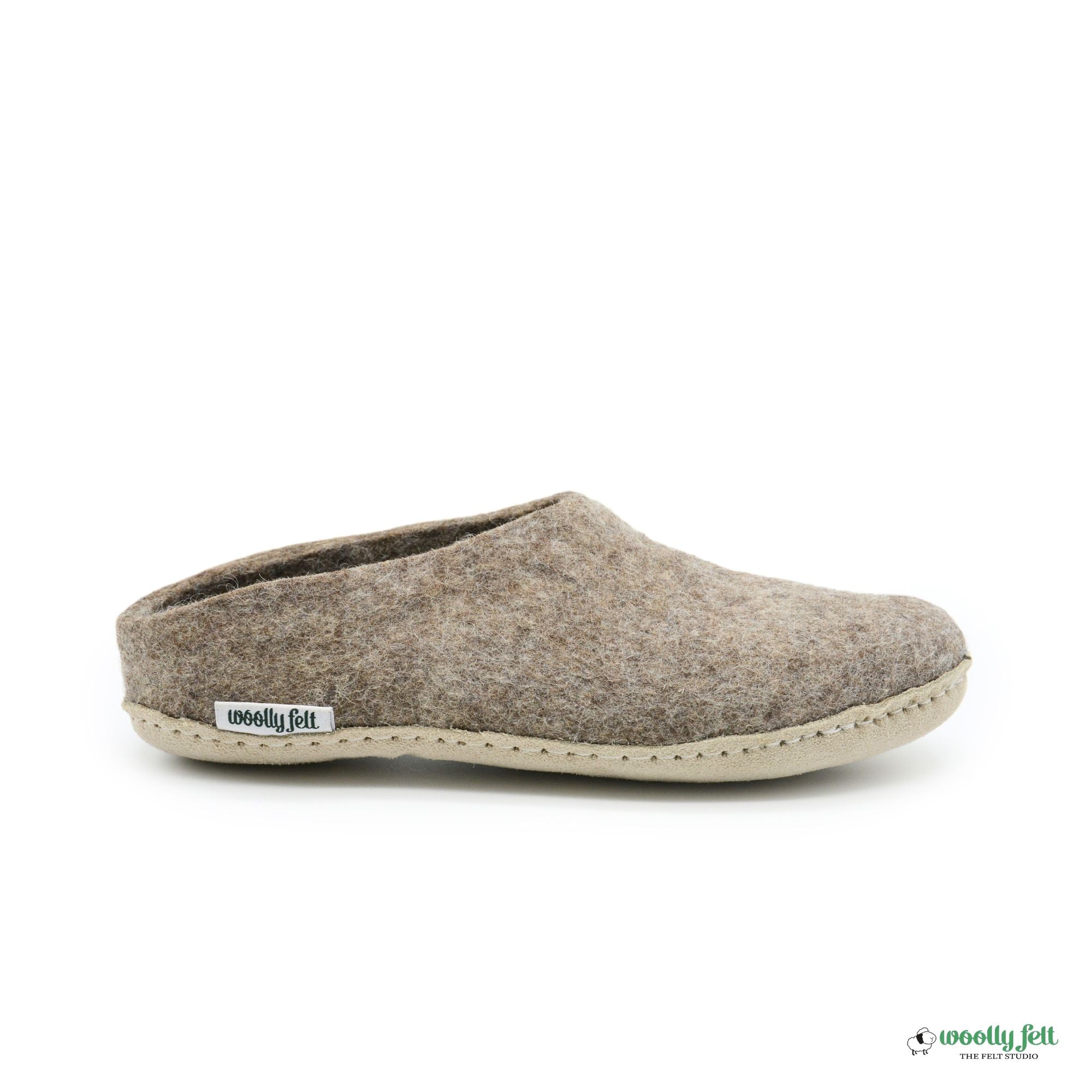 Marbled Brown Handmade Wool Felt Indoor Slipper with Leather Sole