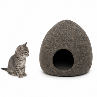 手作りのフェルト製猫用洞窟 – モダンなペットベッド、猫のお昼寝用繭