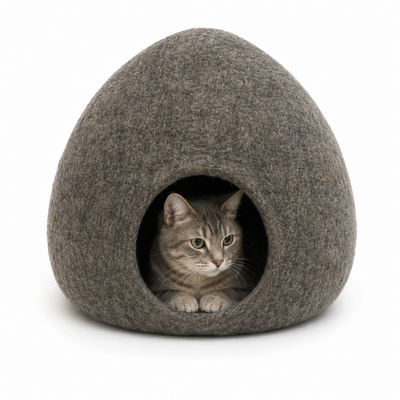手作りのフェルト製猫用洞窟 – モダンなペットベッド、猫のお昼寝用繭