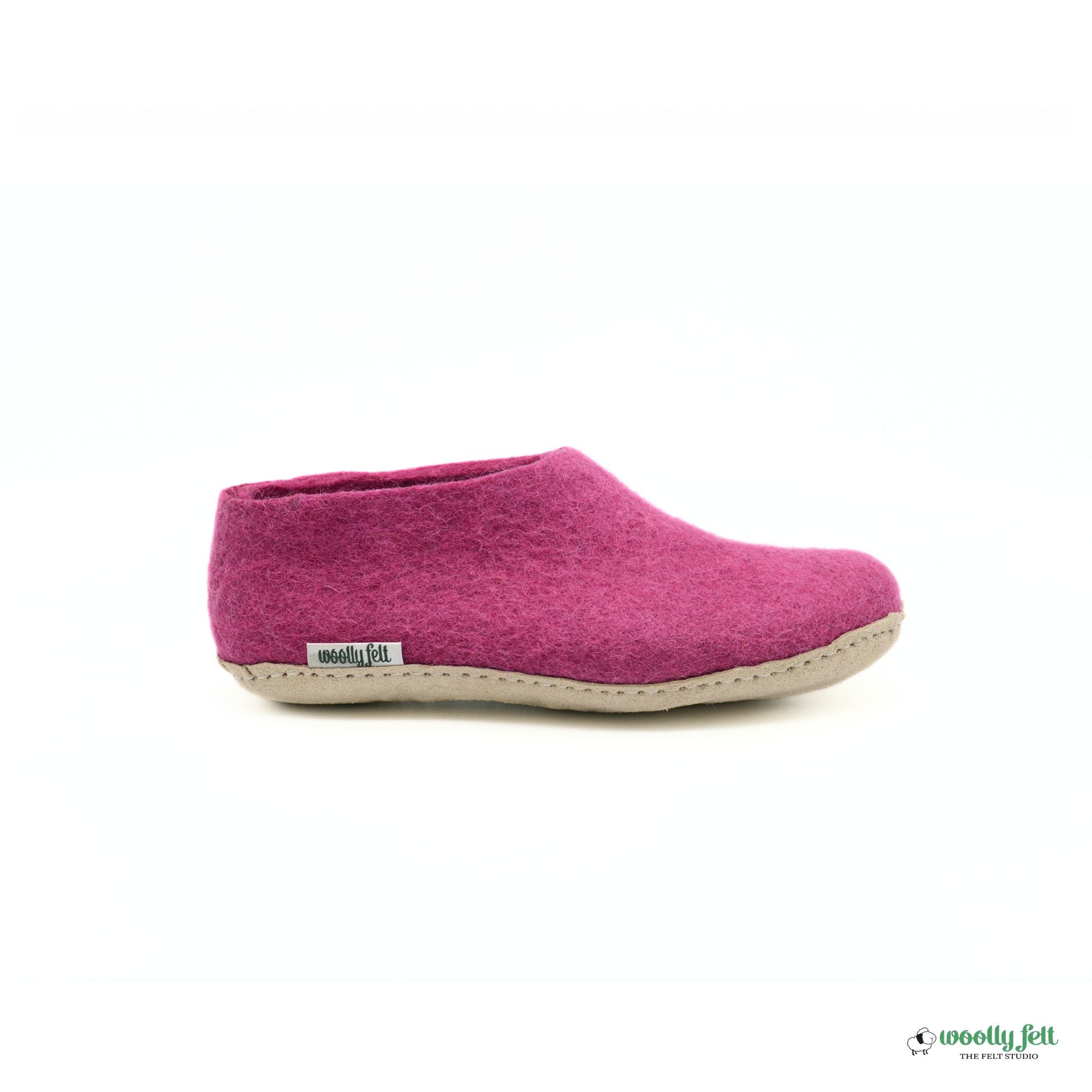 Hot Pink Handmade Wool Felt Indoor Shoes with Leather Sole