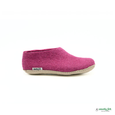 Hot Pink Handmade Wool Felt Indoor Shoes with Leather Sole
