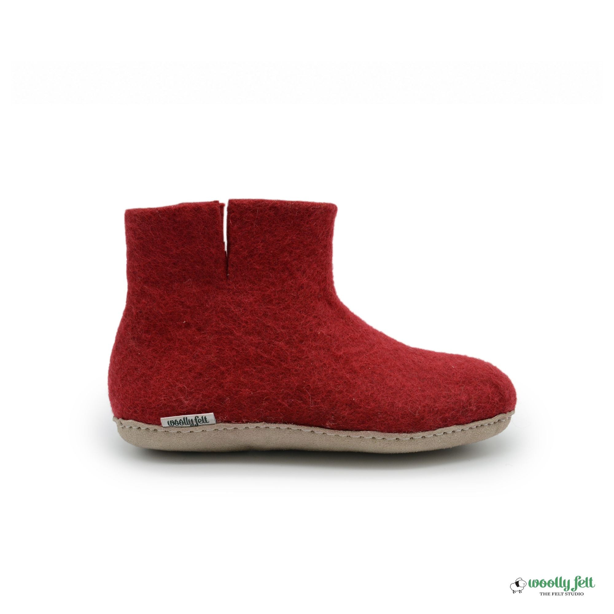 Maroon Handmade Wool Felt Indoor Boot with Leather Sole
