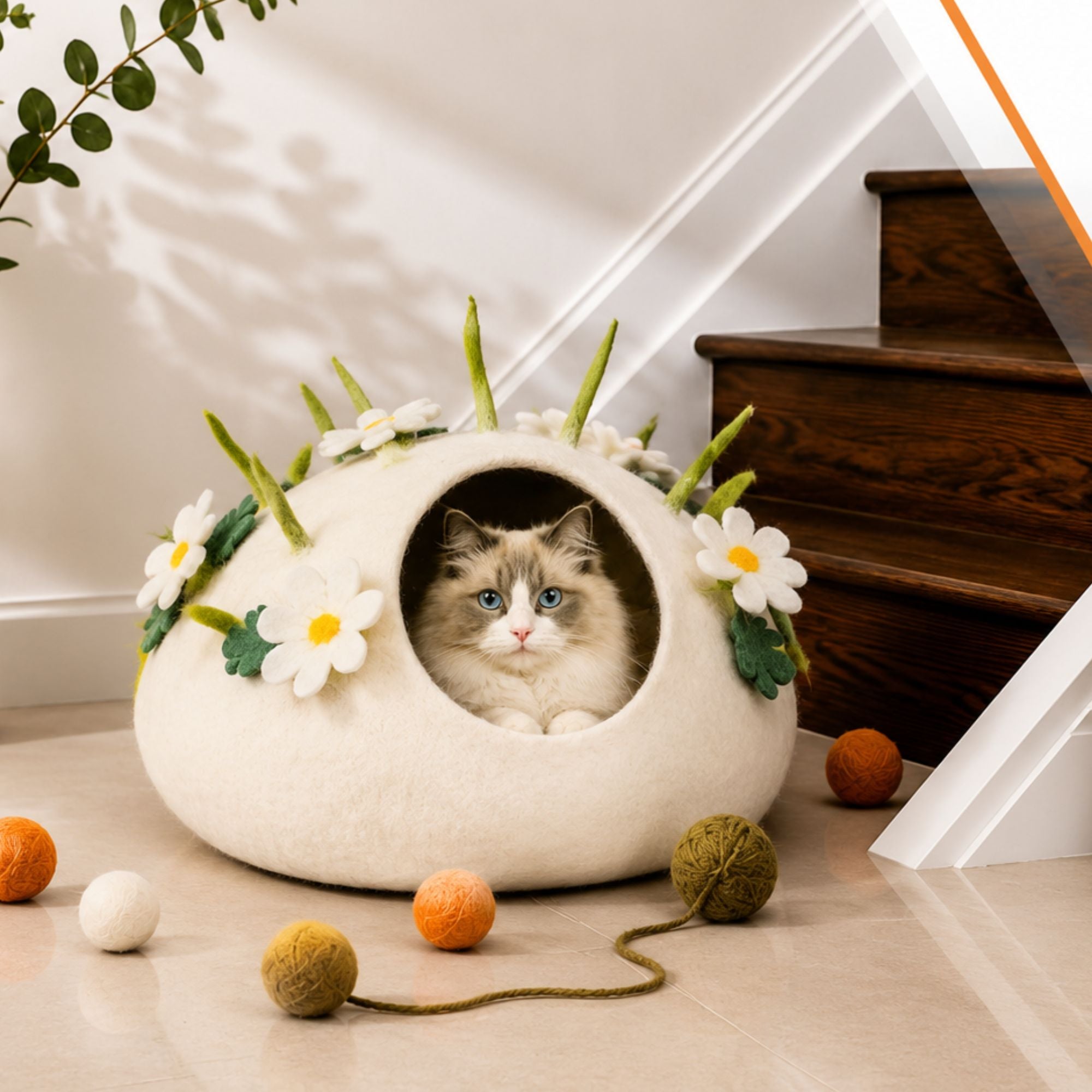 Wild Flower Felt Cat Cave Floral Wool Cat Bed Cat Hideout