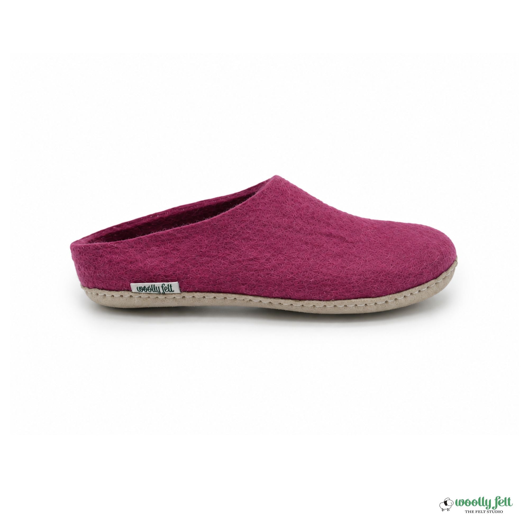 Hot Pink Handmade Wool Felt Indoor Slipper with Leather Sole