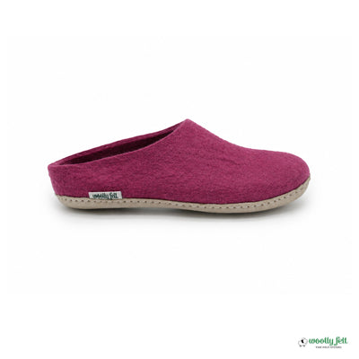 Hot Pink Handmade Wool Felt Indoor Slipper with Leather Sole