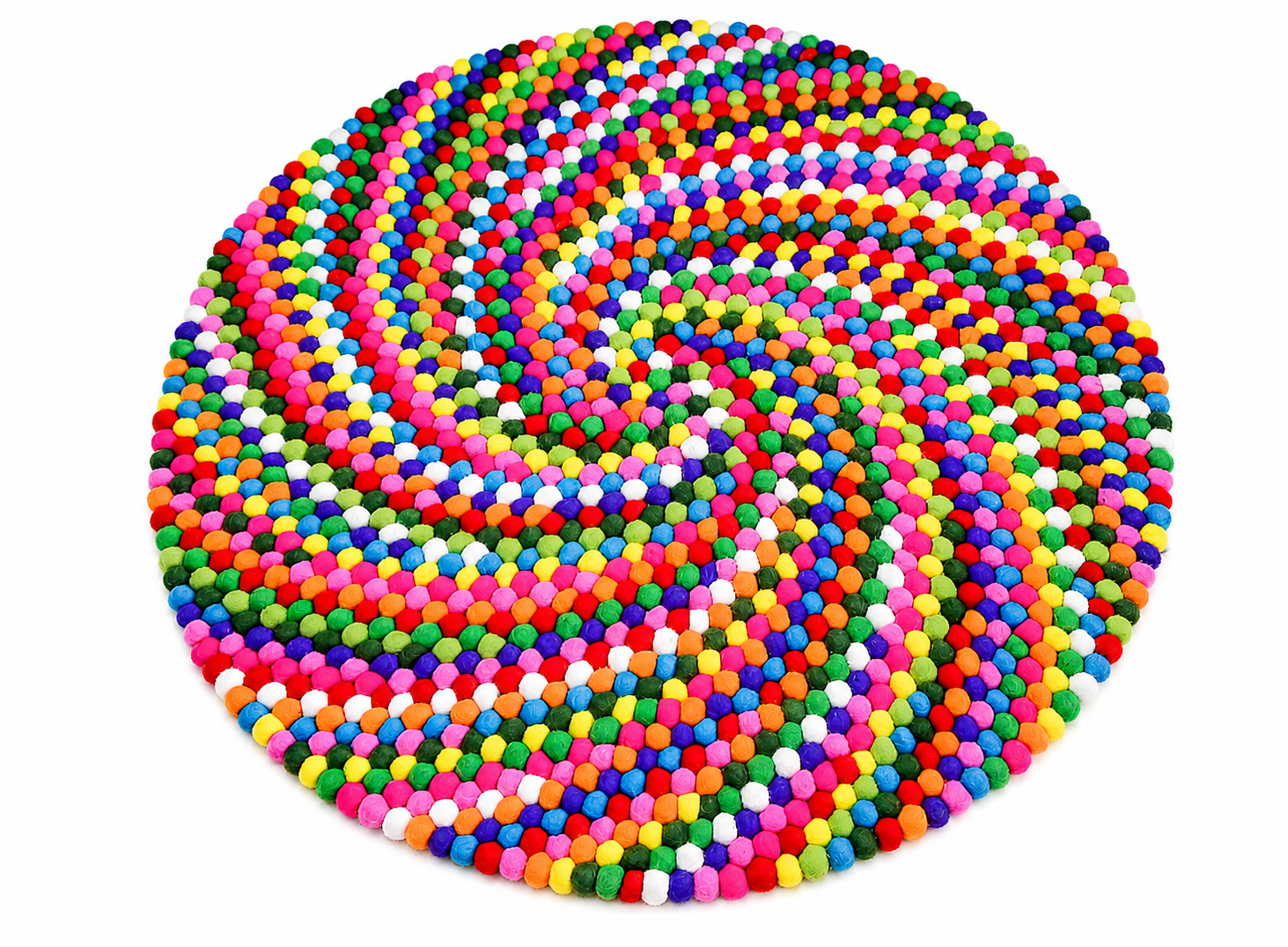 Handmade Rainbow Spiral Felt Ball Wool Round Area Rug