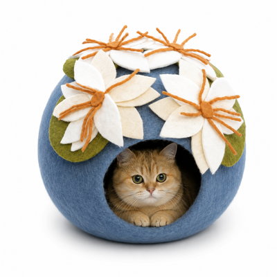 Cama cueva para gatos de lana afieltrada – Casa para mascotas Lily Pond, ecológica