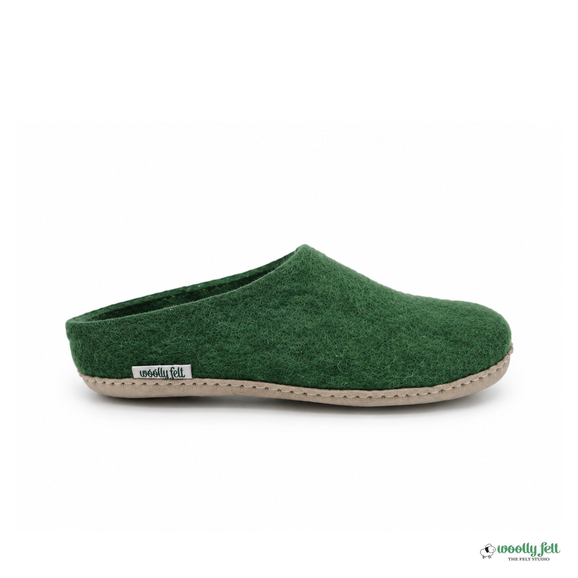 Forest Green Handmade Wool Felt Indoor Slipper with Leather Sole