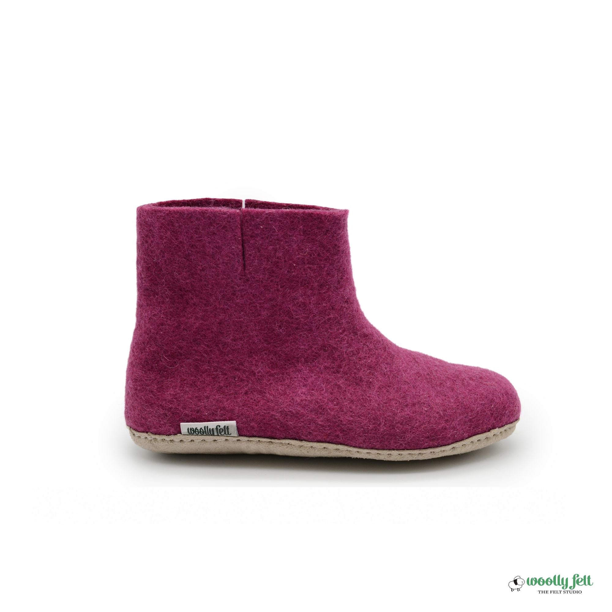 Hot Pink Handmade Wool Felt Indoor Boot with Leather Sole