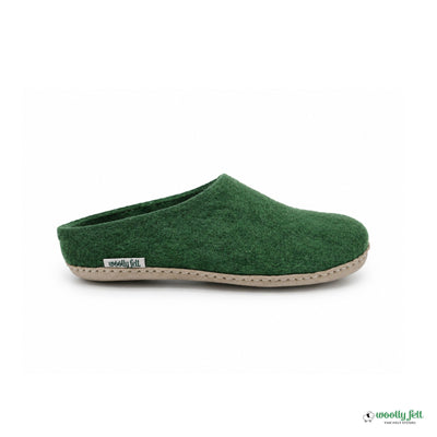 Forest Green Handmade Wool Felt Indoor Slipper with Leather Sole