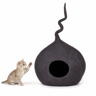 Ash Grey Wool Cat House With Tail