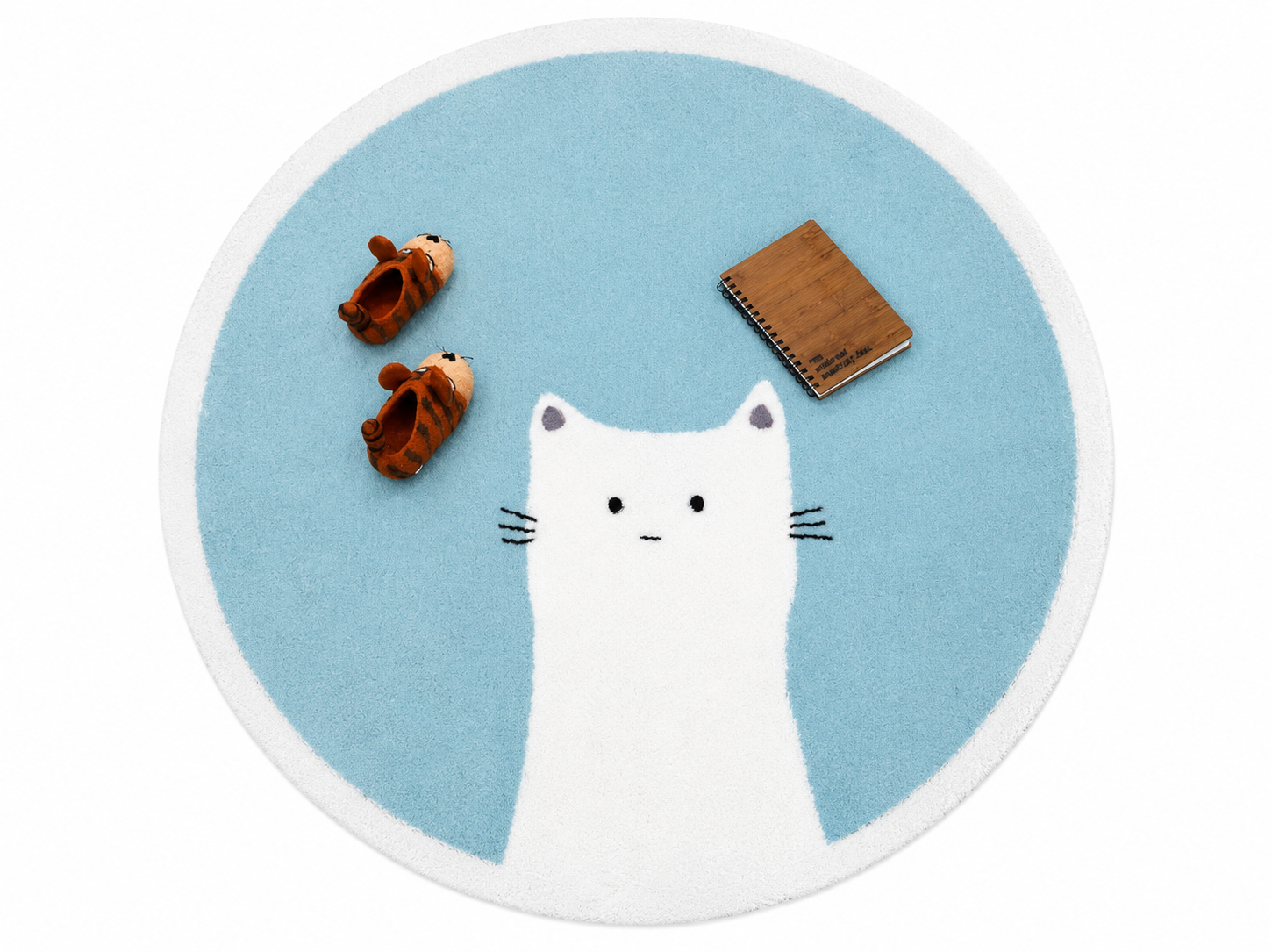 Handmade Cat Face Wool Felt Round Rug Cute Nursery Floor Mat