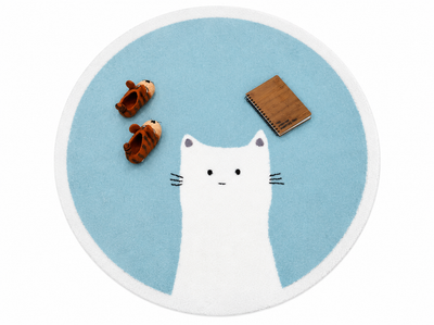 Tappeto rotondo in feltro di lana con muso di gatto, fatto a mano, grazioso tappetino per la cameretta dei bambini.